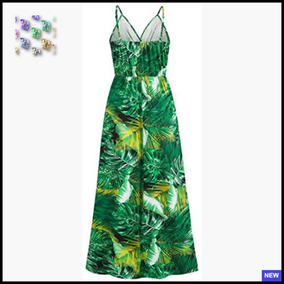 Boho Maxi Dress Floral V-Neck Spaghetti Strap Summer Beach Casual Elegant - Picture 6 of 6